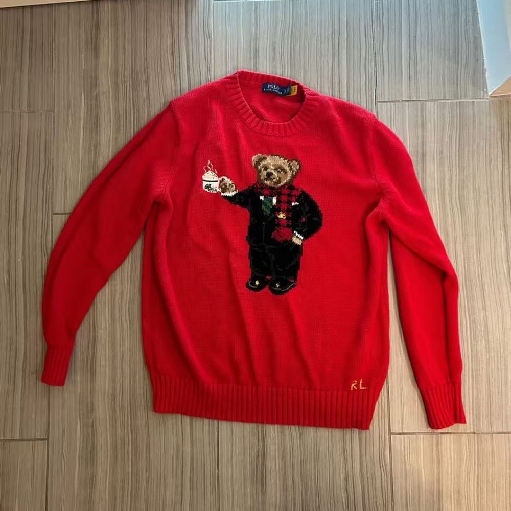 Ralph Lauren Red Crewneck Sweater with Bear Design